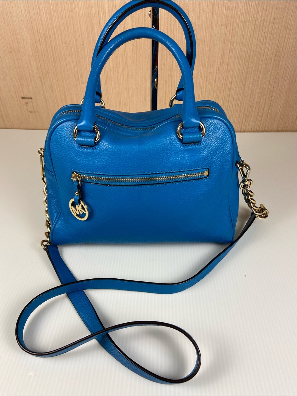 Michael Kors Bright Blue Leather Satchel / Crossbody Bag